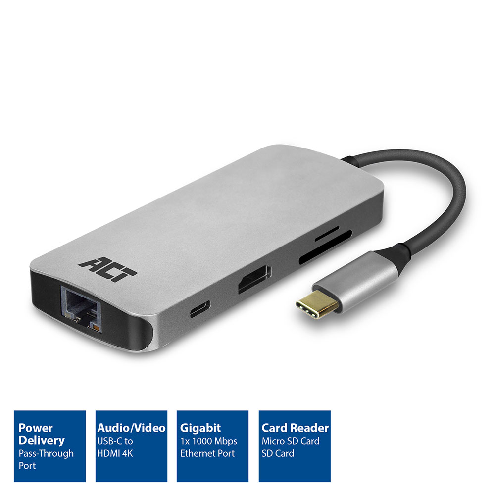 ACT USB-C 4K MultiPort Dock (HDMI/U SB/ETH/READER/USB-C)