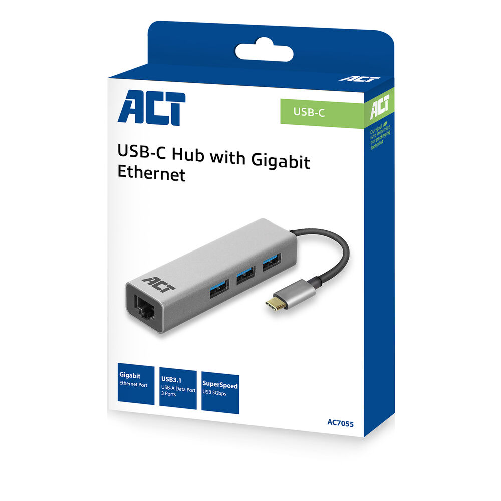 ACT USB-C Gbit Network Adapter w/US B Hub