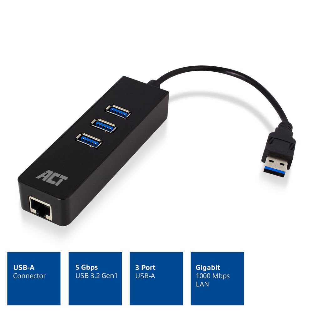 ACT USB3.1 Gbit Network Adapter w /USB Hub