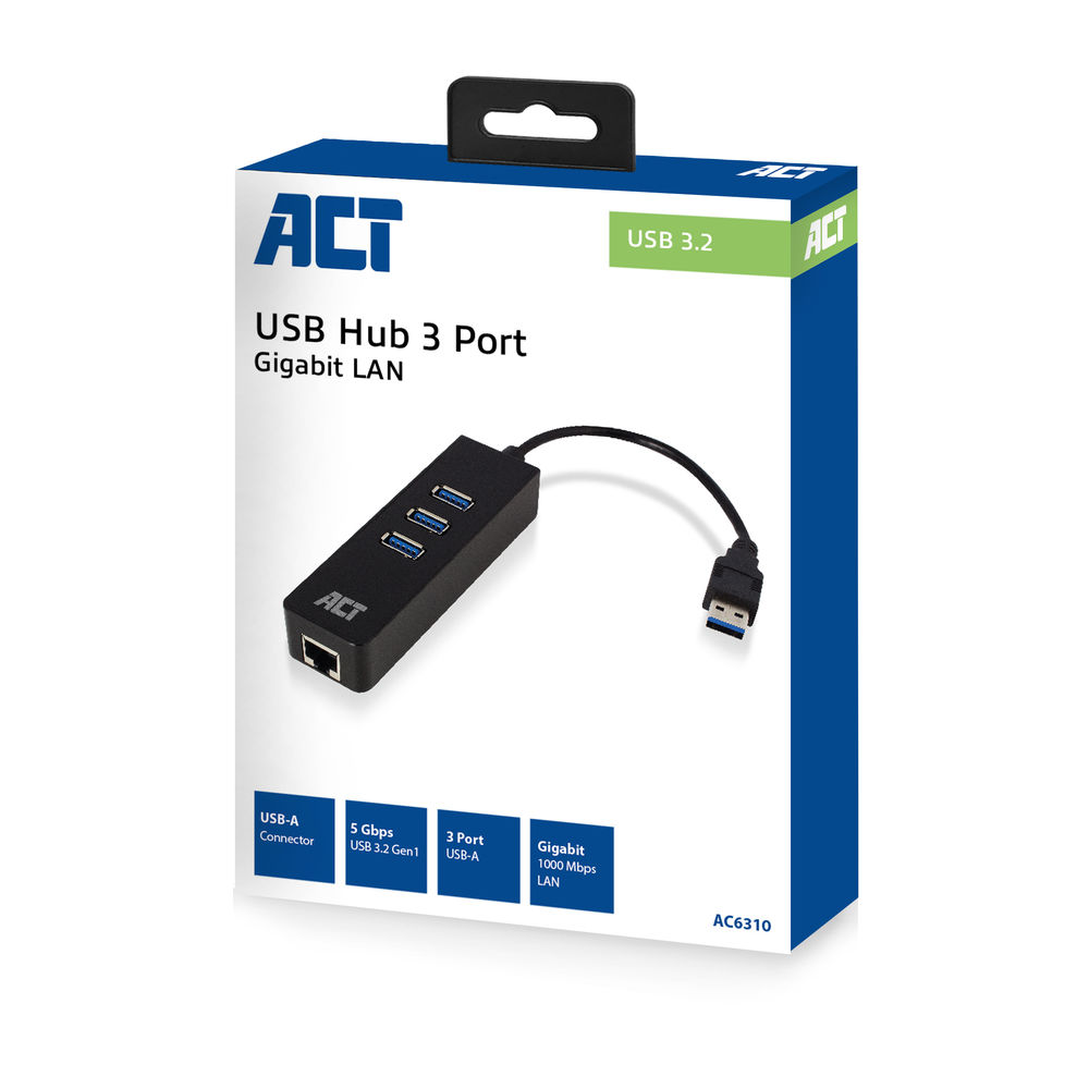 ACT USB3.1 Gbit Network Adapter w /USB Hub