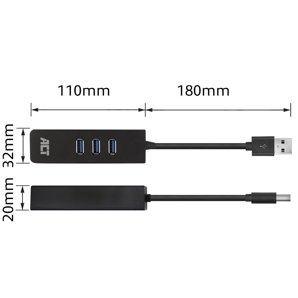 ACT USB3.1 Gbit Network Adapter w /USB Hub